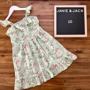 Janie & Jack Island Floral Ruffle Sun Dress 10 Green Pink Tropical Sleeveless